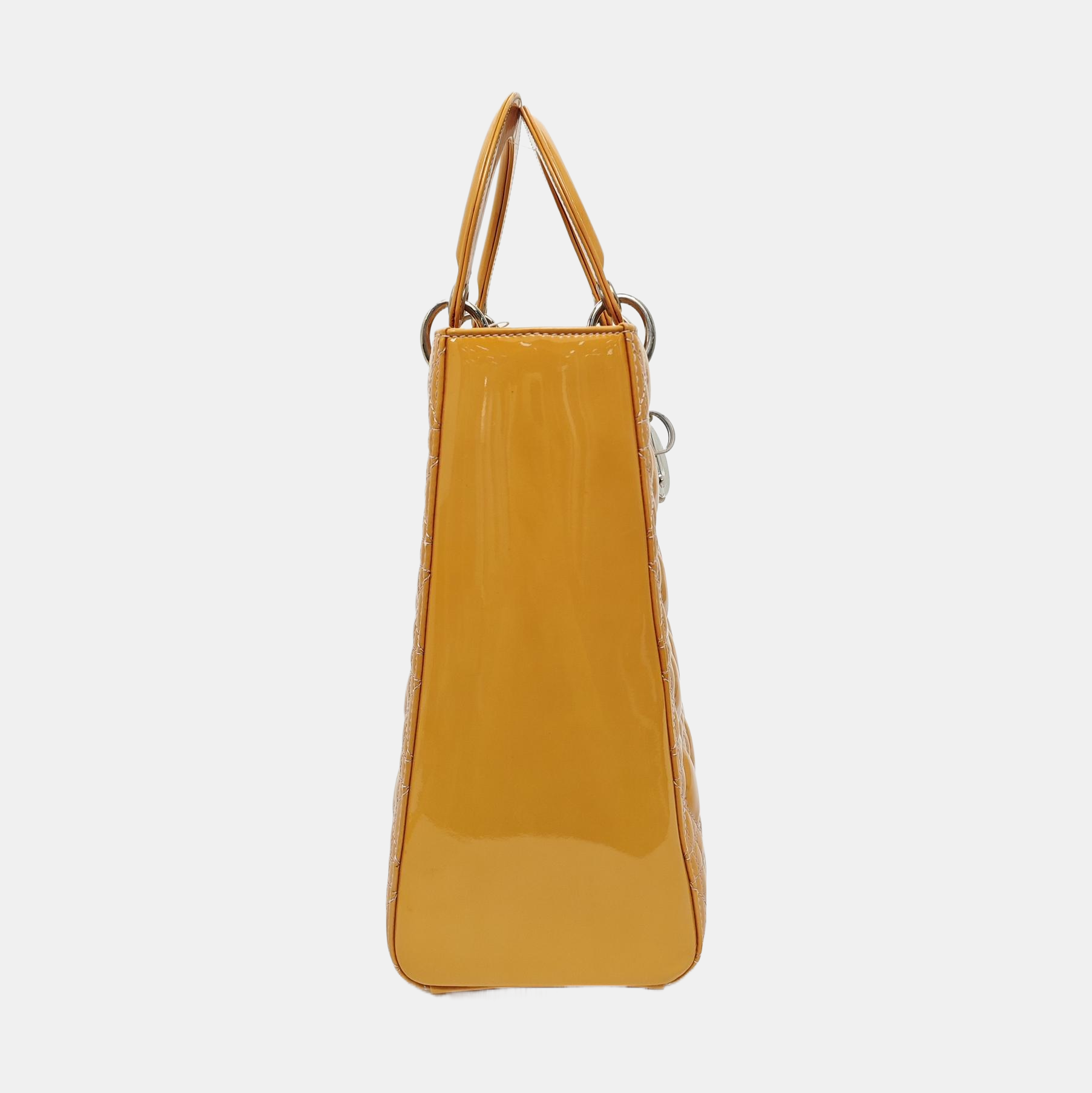 Authenticated pre-owned  Lady Dior Large Quilted Patent Leather Yellow - Tote Bag at Looply