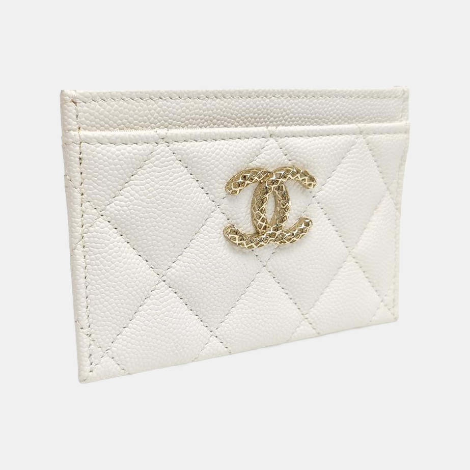 CHANEL ポーチホワイト CHANEL 19 Small Quilted Grained Calfskin White Card Holder – Looply