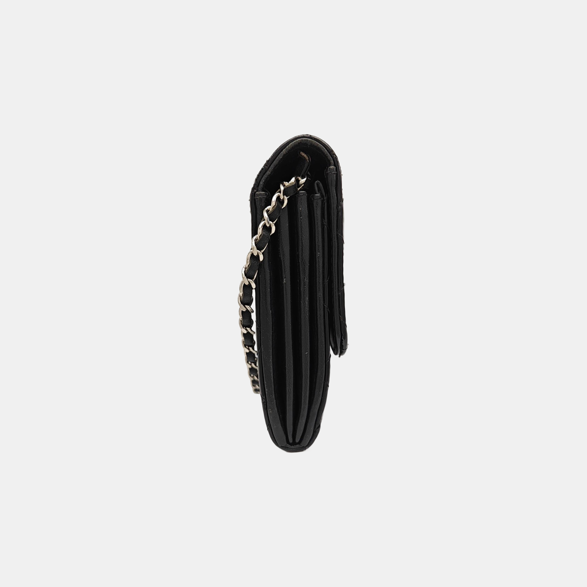 Quilted Patent Leather Top Handle Bag Black