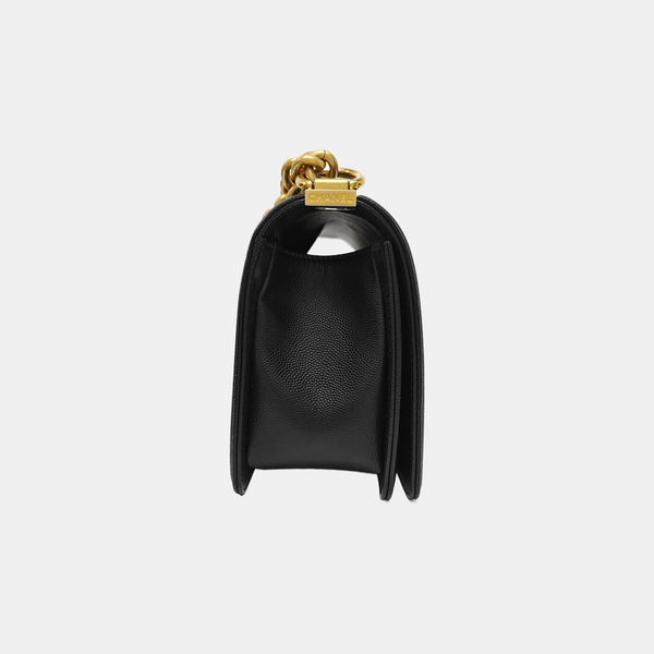 BOY CHANEL Medium Quilted Grained Calfskin Black