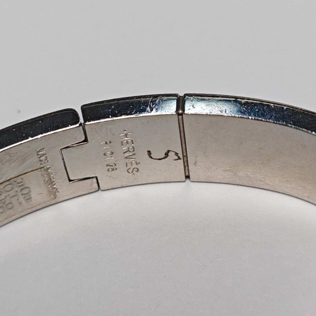 Enamel Hinged Bracelet Metal Silver Bangle