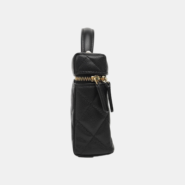 Quilted Grained Calfskin Shoulder Bag Black