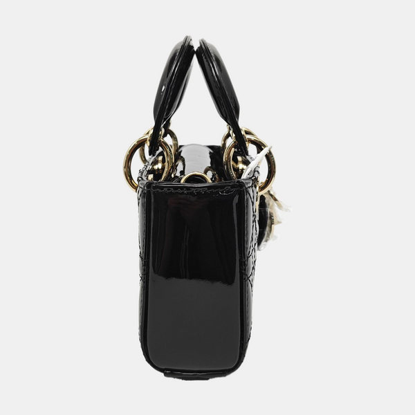 Lady Dior Super Mini Cannage Patent Leather Black