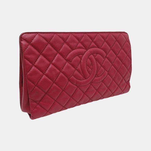 Quilted Leather Clutch Red