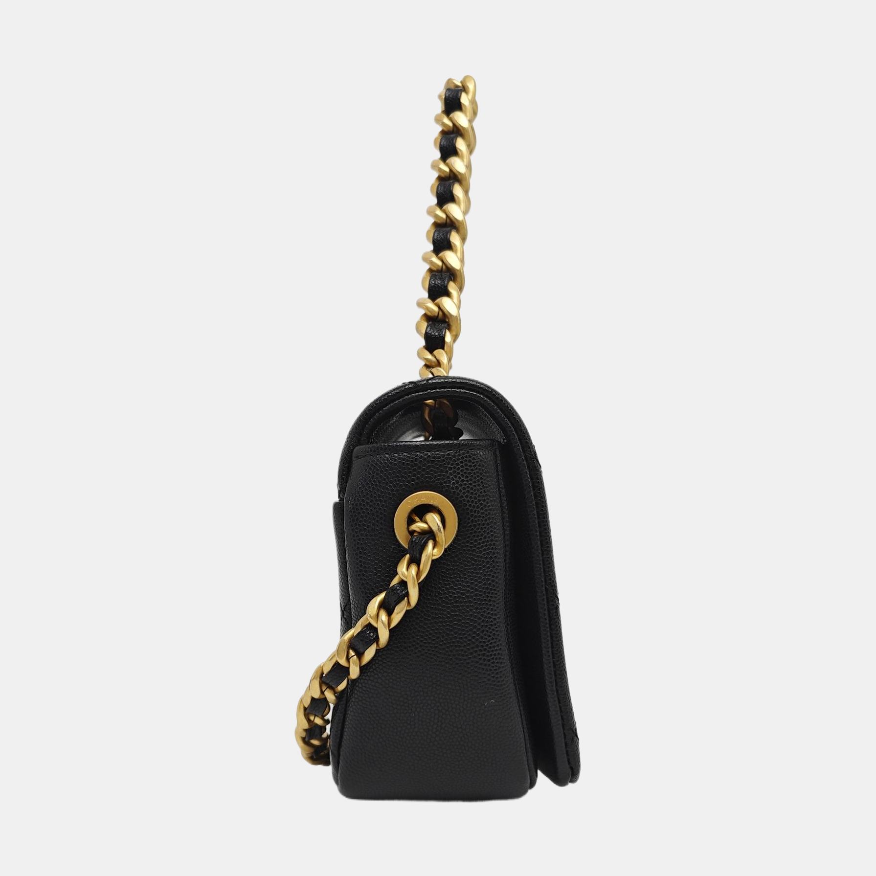 Quilted Grained Calfskin Shoulder Bag Black