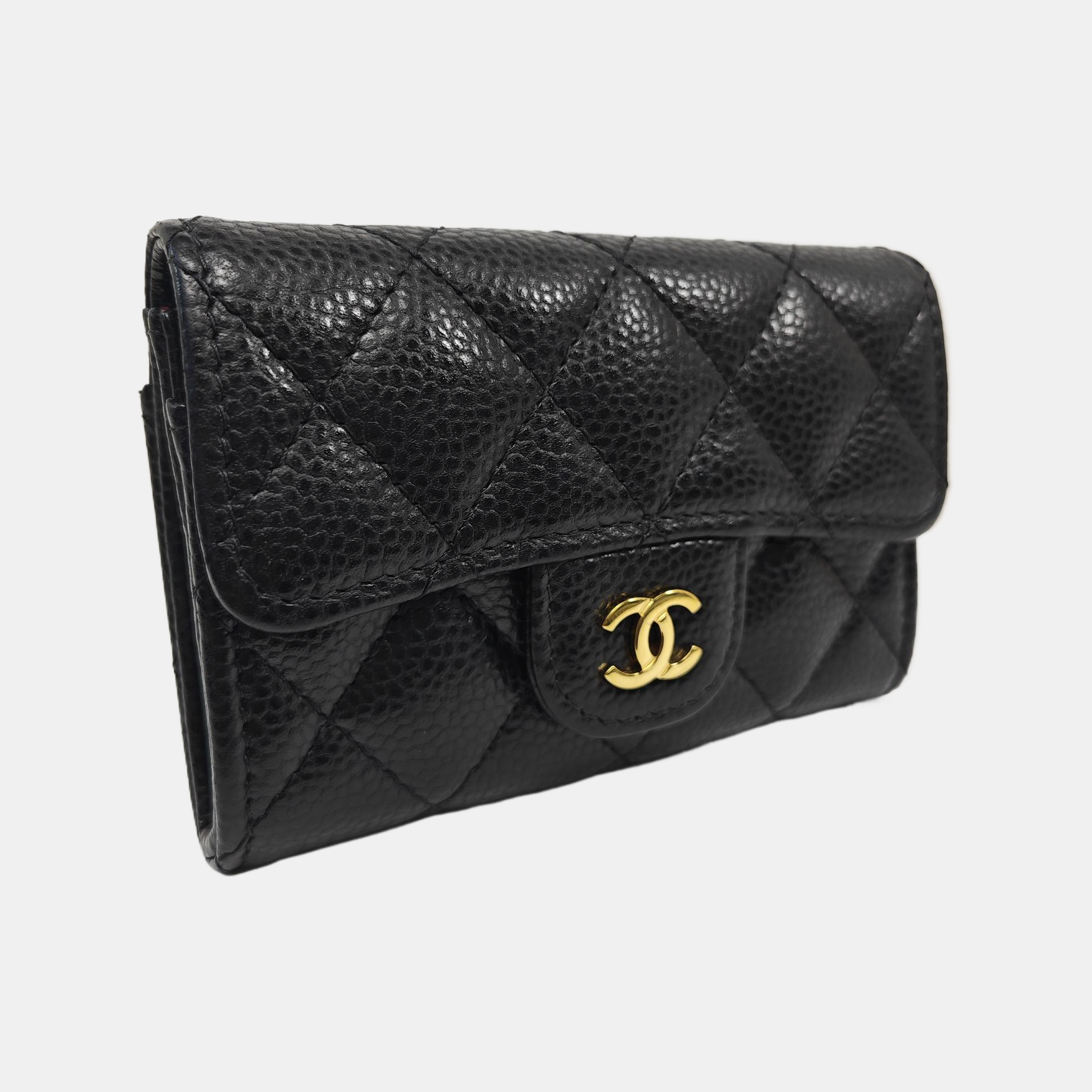 CLASSIC FLAP Quilted Grained Calfskin Black Wallet