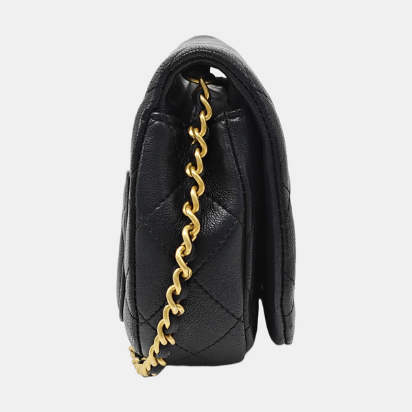 Quilted Lambskin Shoulder Bag Black