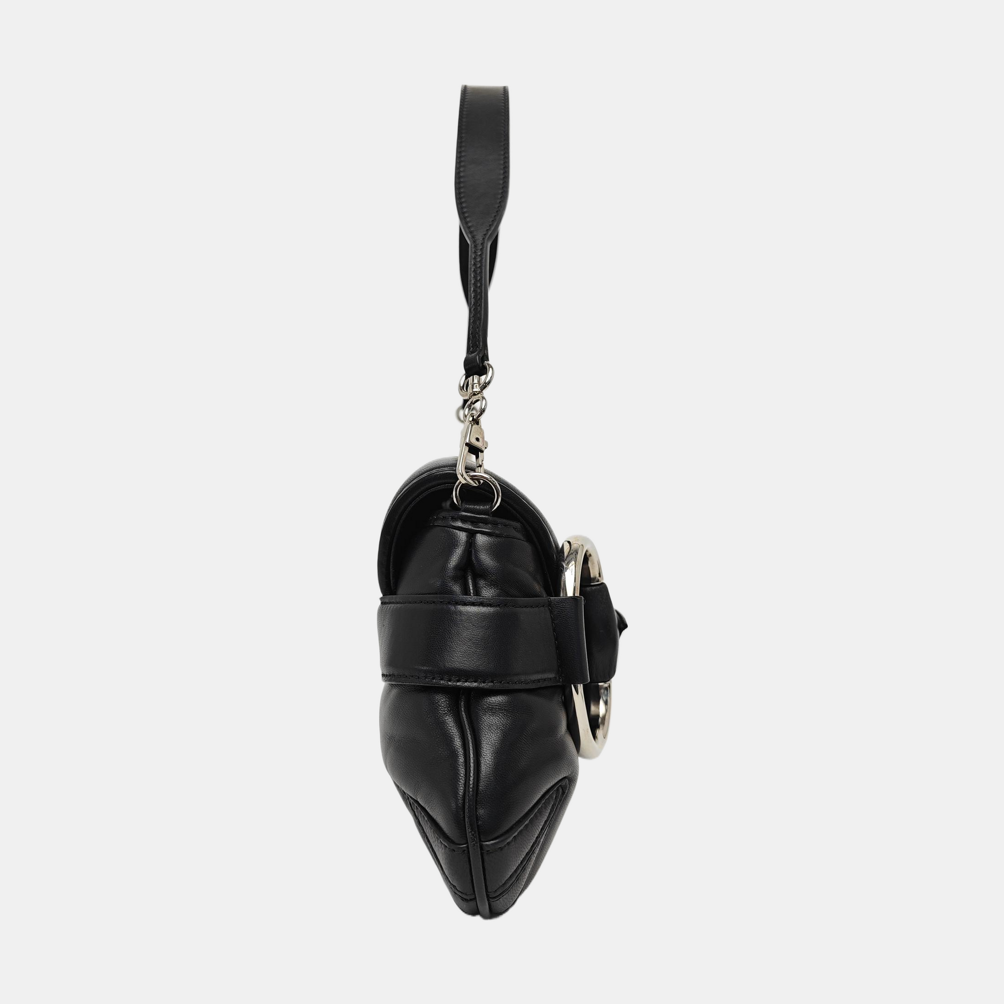 Horsebit Chain Medium Quilted Lambskin Black