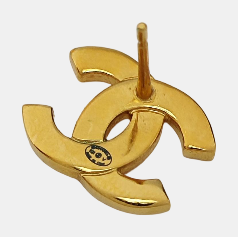 CC Logo Metal Gold Stud Earrings