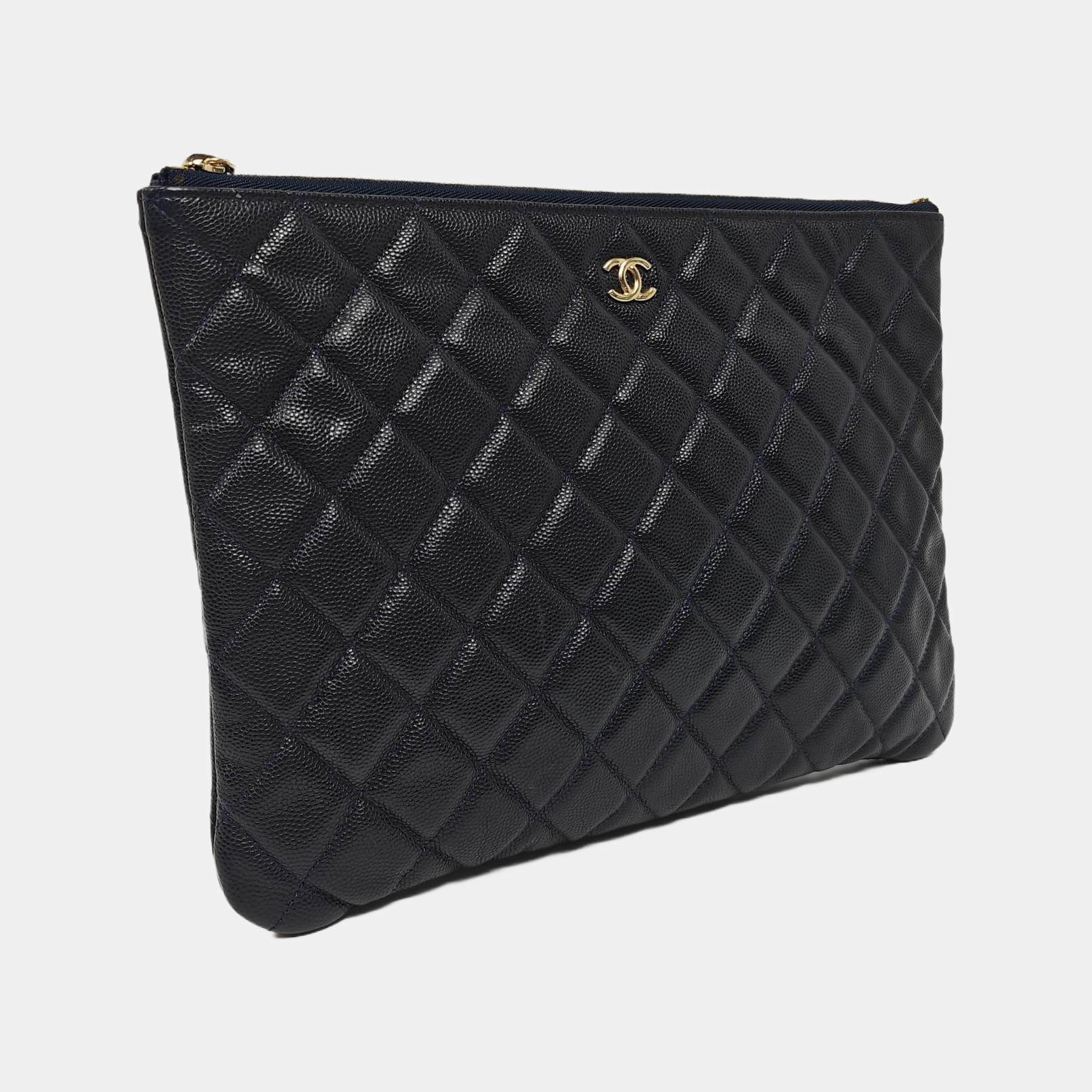 Quilted Grained Calfskin Clutch Blue