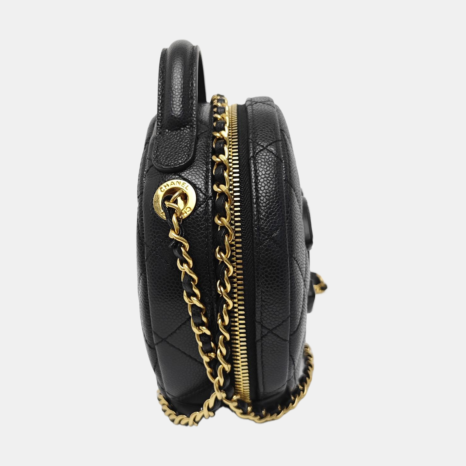 Quilted Grained Calfskin Shoulder Bag Black