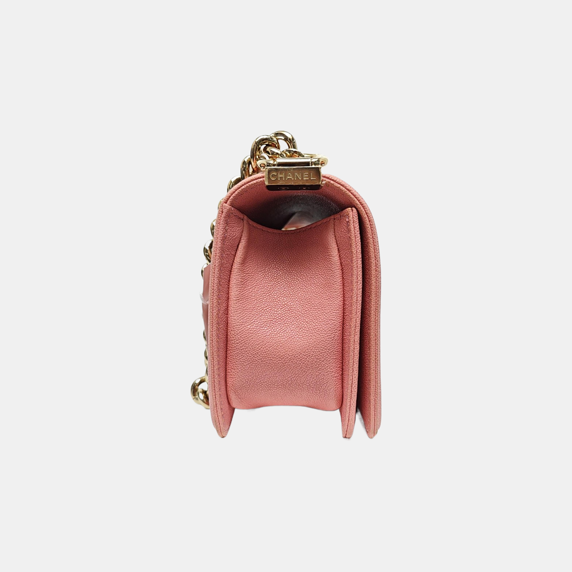 BOY CHANEL Mini Quilted Grained Calfskin Pink