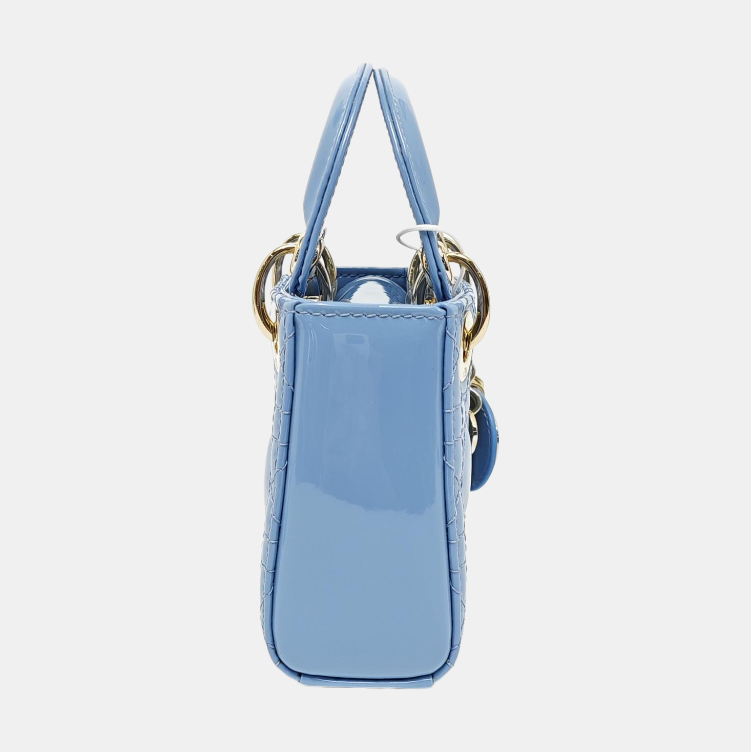 Authenticated pre-owned  Lady Dior Super Mini Cannage Patent Leather Blue - Tote Bag at Looply