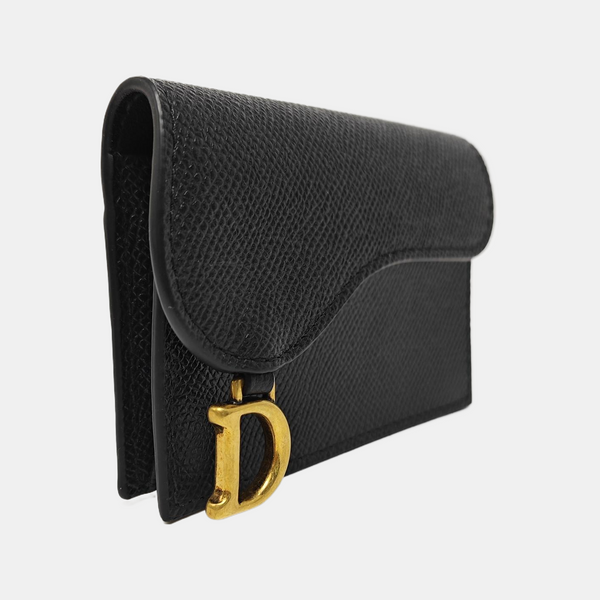 Saddle Mini Lambskin Black Card Holder