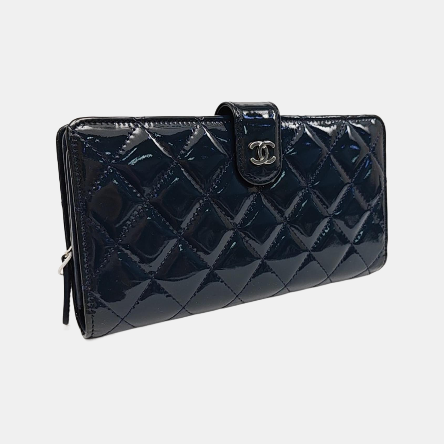Quilted Patent Calfskin Wallet Blue