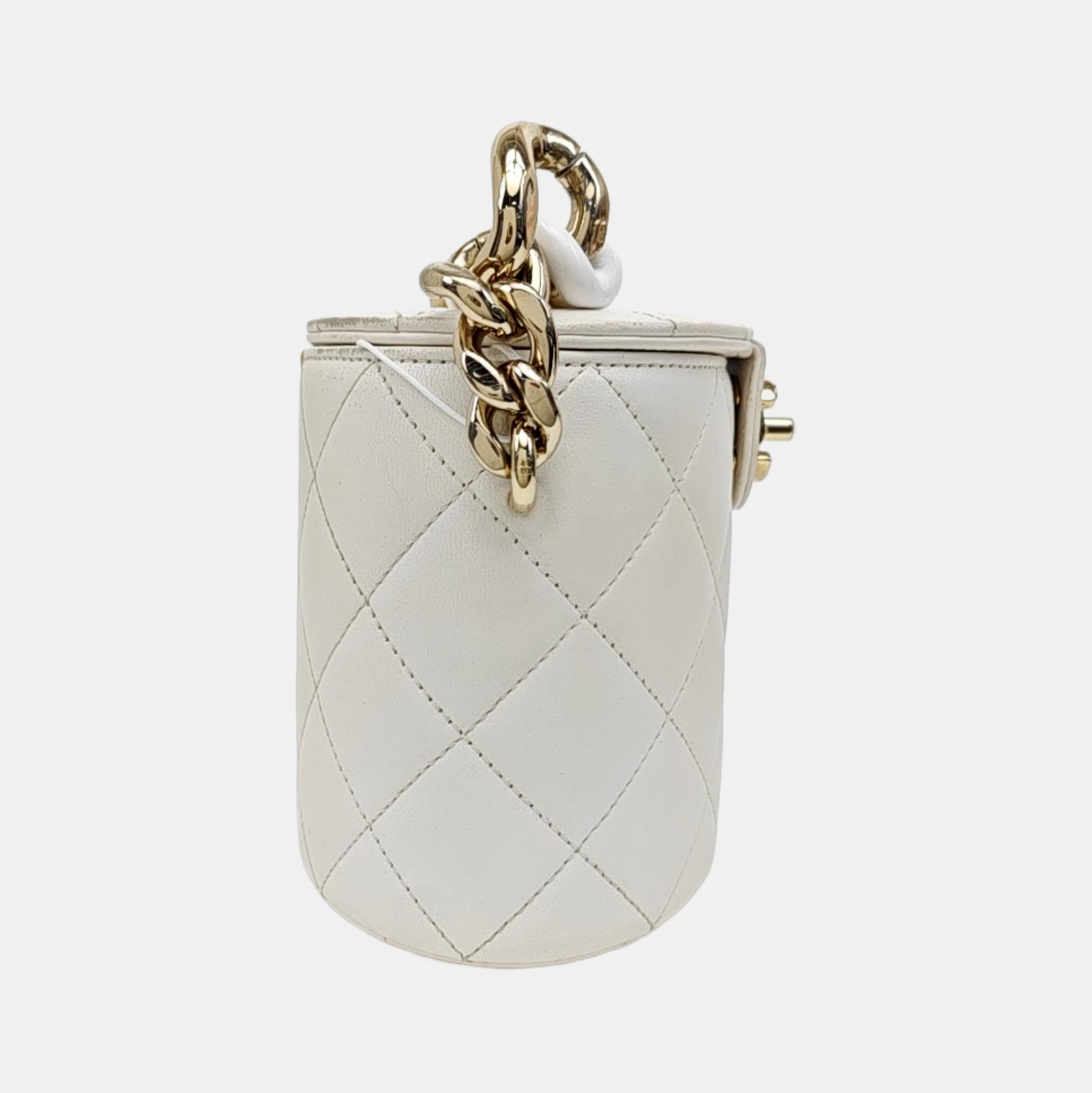 Round Vanity Quilted Lambskin White