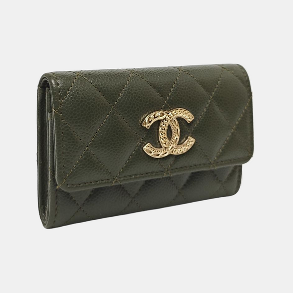 Quilted Grained Calfskin Wallet Green