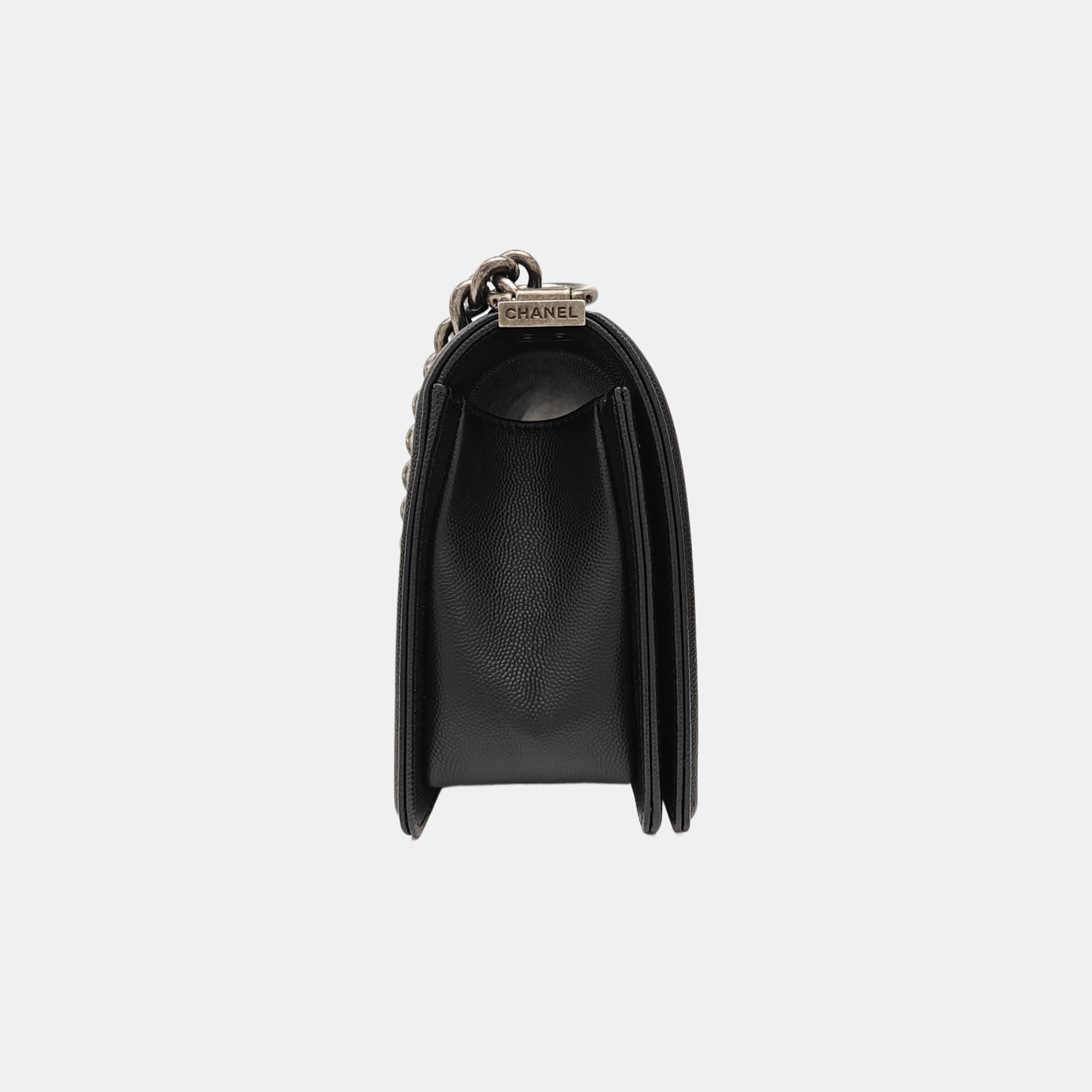 BOY CHANEL Medium Quilted Grained Calfskin Black