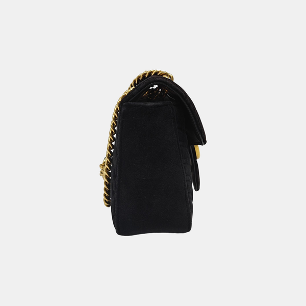 GG Marmont Mediana Terciopelo Acolchado Negro