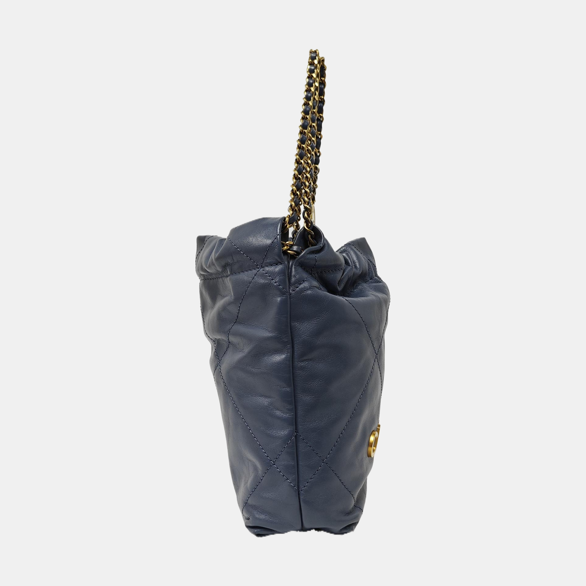 Authenticated pre-owned  CHANEL 22 Mini Quilted Calfskin Blue - Bucket Bag at Looply