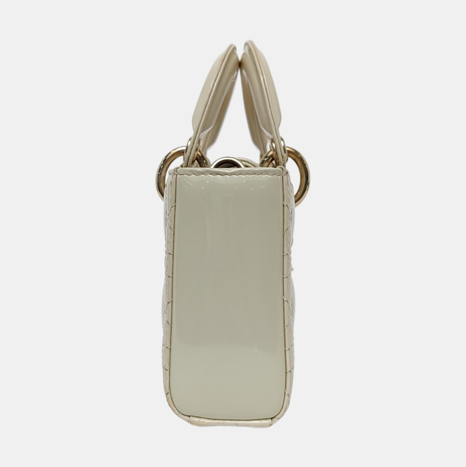 Lady D-Joy Small Cannage Patent Leather Beige