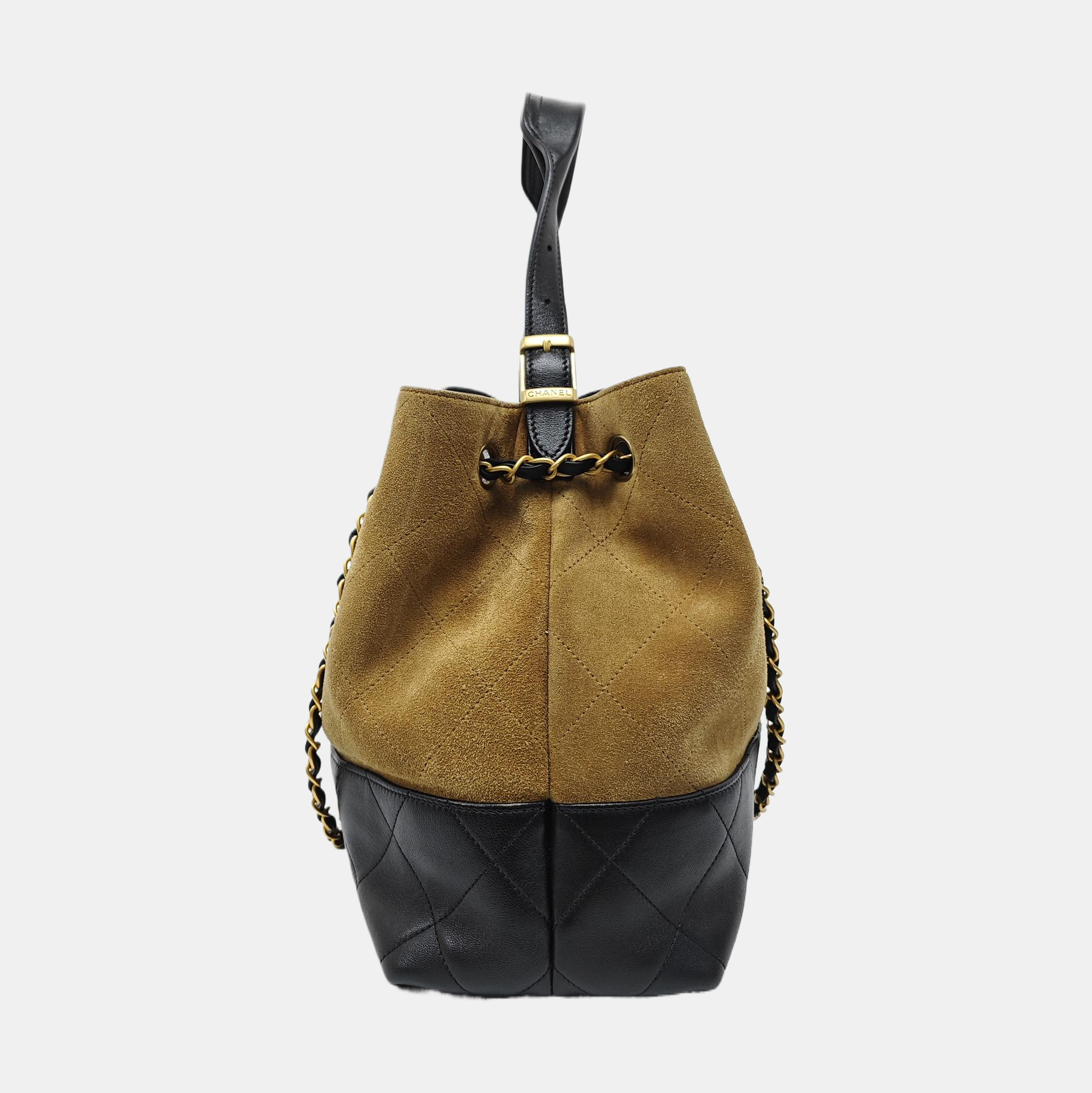 Quilted Suede Top Handle Bag Large Brown
