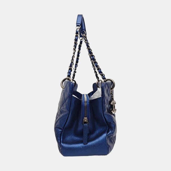 CC TIMELESS SOFT Small Quilted Grained Calfskin Blue