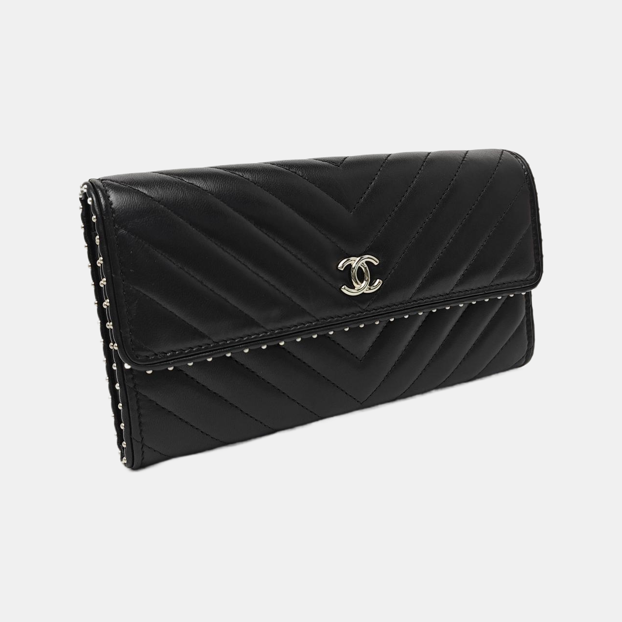WOC Chevron Lambskin Black Wallet