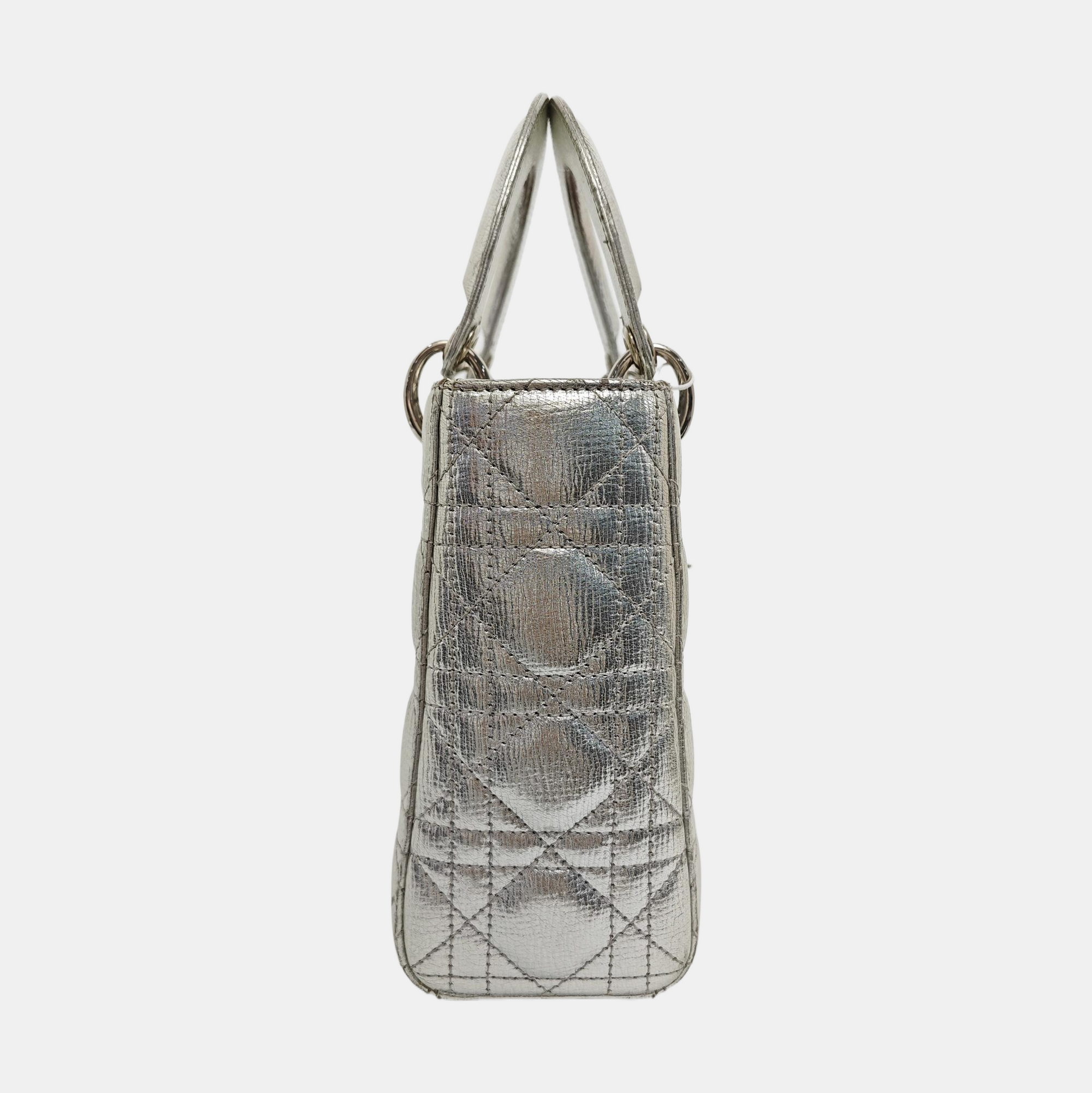 Lady Dior Small Cannage Calfskin Silver