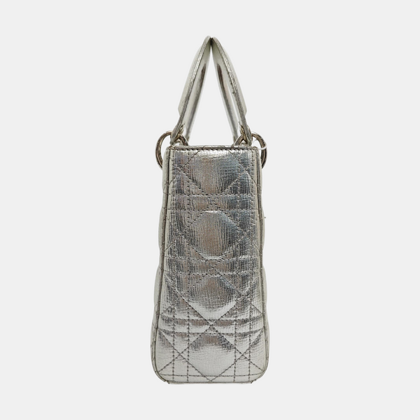 Lady Dior Small Cannage Calfskin Silver