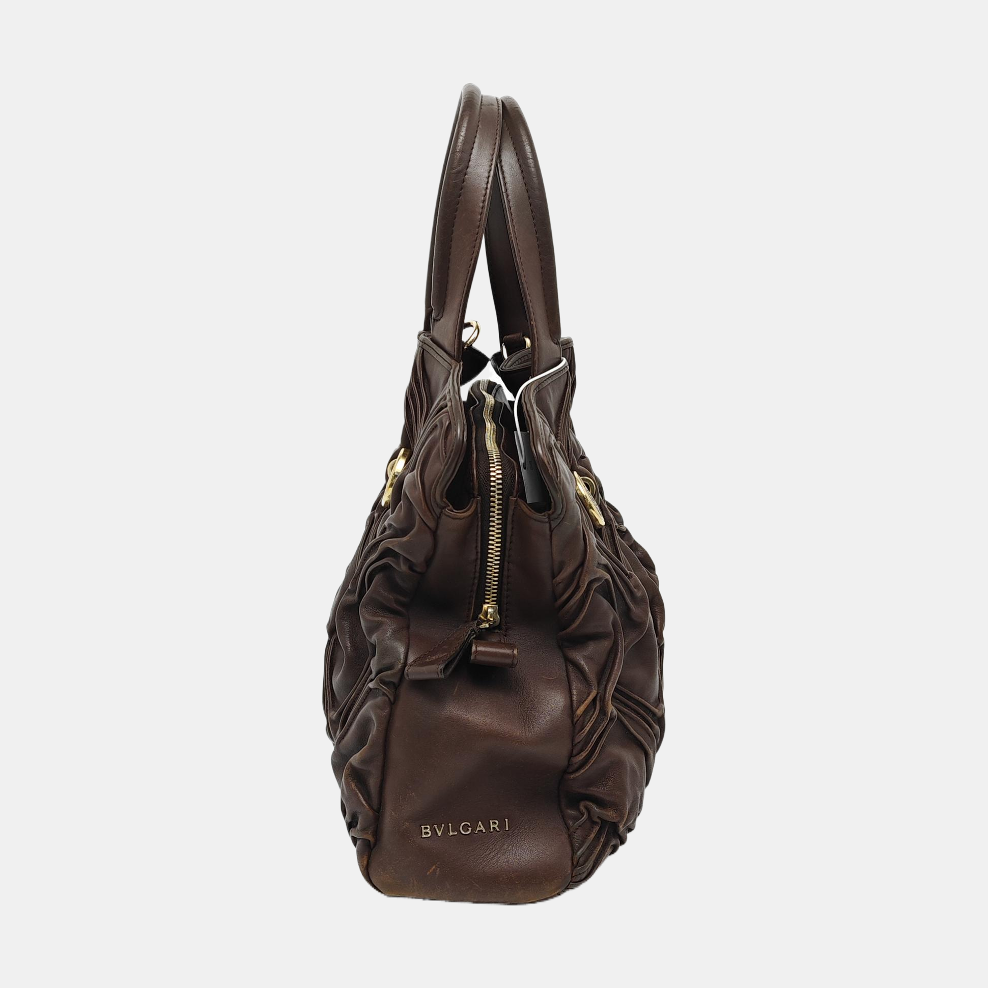 Leather Top Handle Bag Brown
