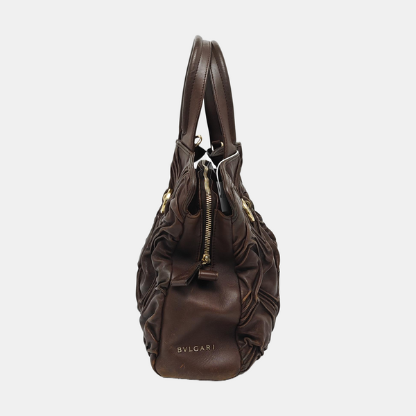 Leather Top Handle Bag Brown