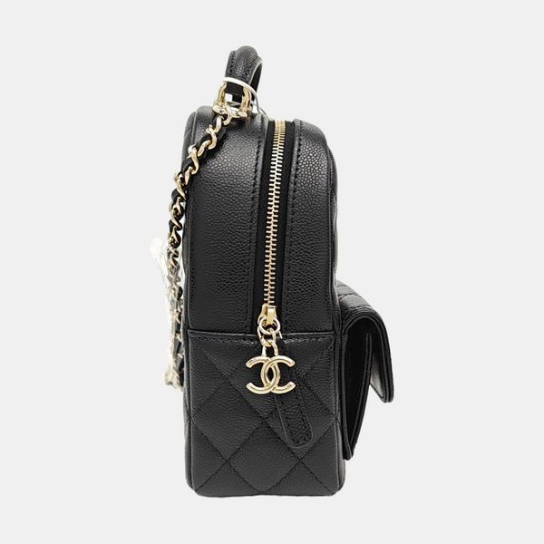Quilted Grained Calfskin Backpack Mini Black