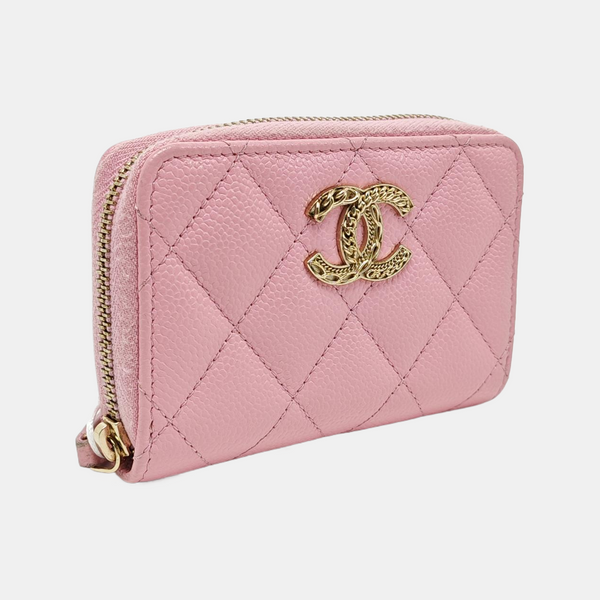 Quilted Grained Calfskin Wallet Pink