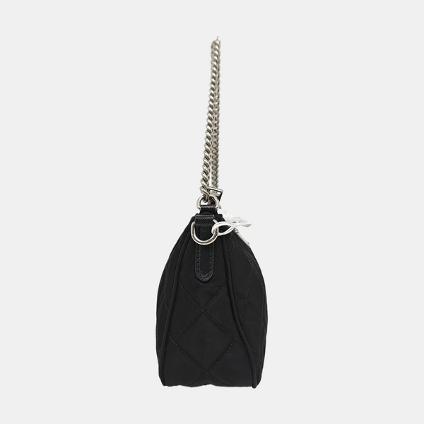 Quilted Nylon Shoulder Bag Black