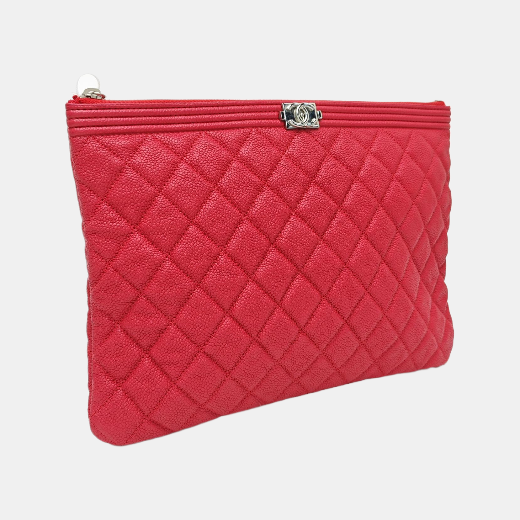 BOY CHANEL Medium Quilted Grained Calfskin Red