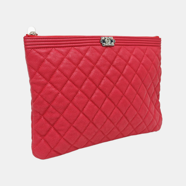 BOY CHANEL Medium Quilted Grained Calfskin Red
