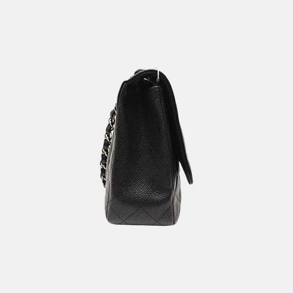 Quilted Grained Calfskin Shoulder Bag Large Black