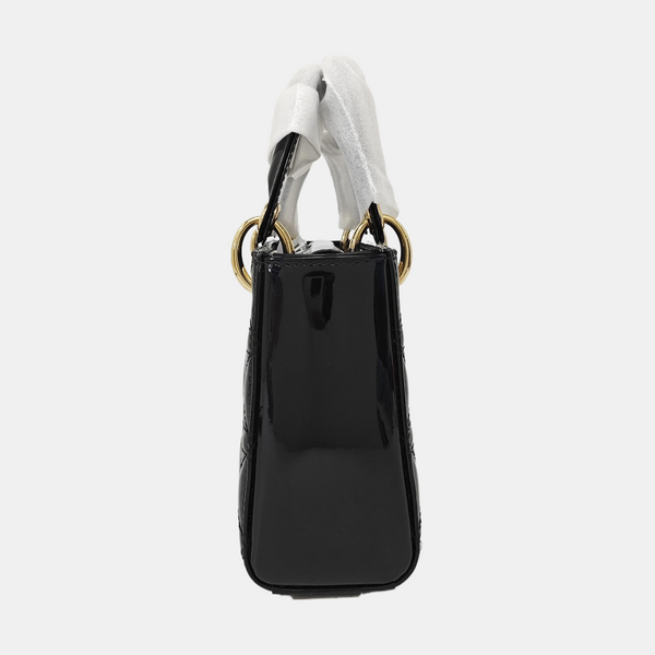 Lady Dior Mini Cannage Patent Leather Black