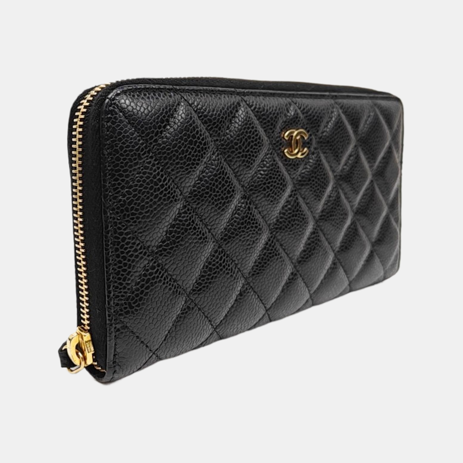 Quilted Grained Calfskin Wallet Black