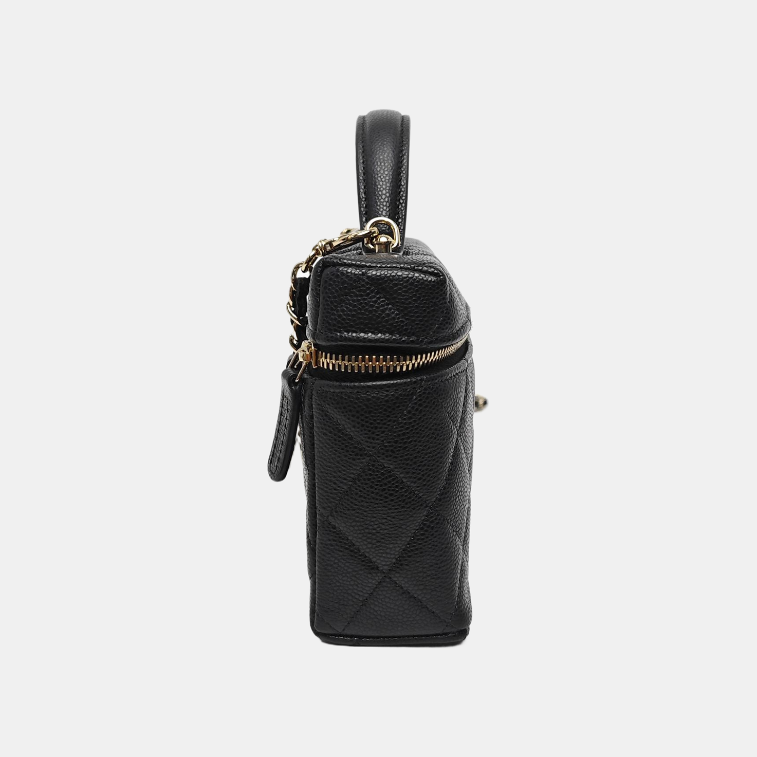 Quilted Grained Calfskin Shoulder Bag Black