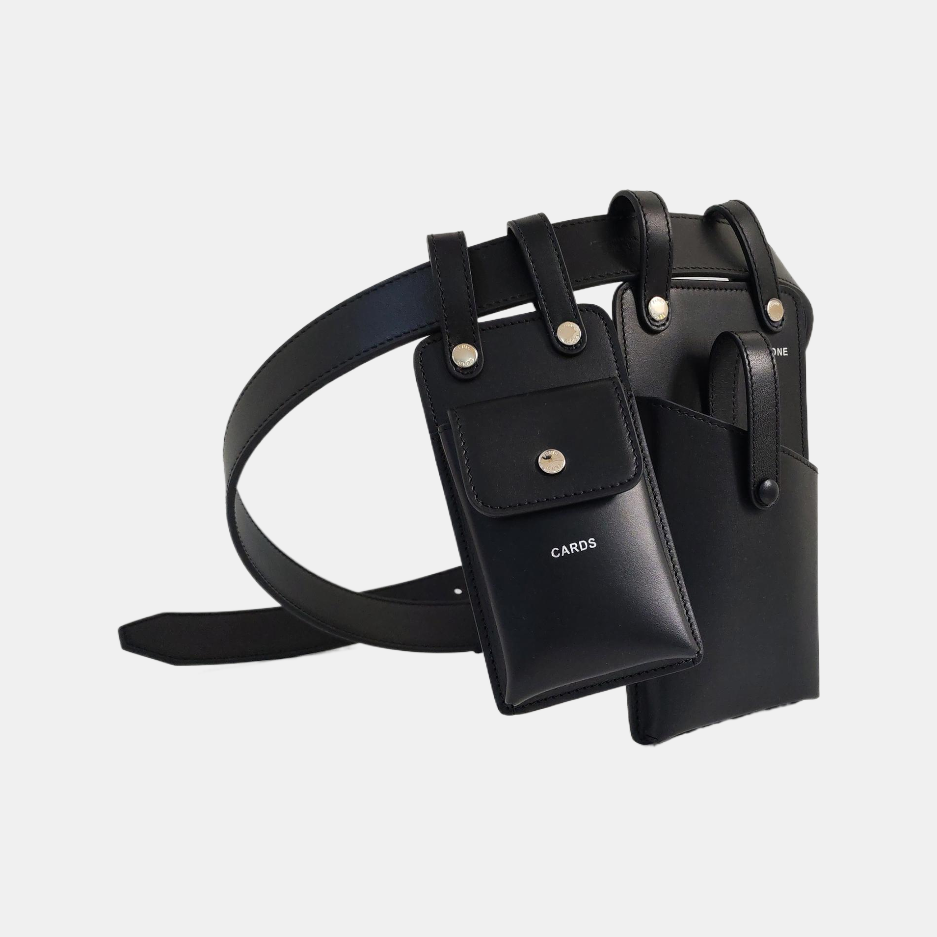 2 Pockets Leather Black