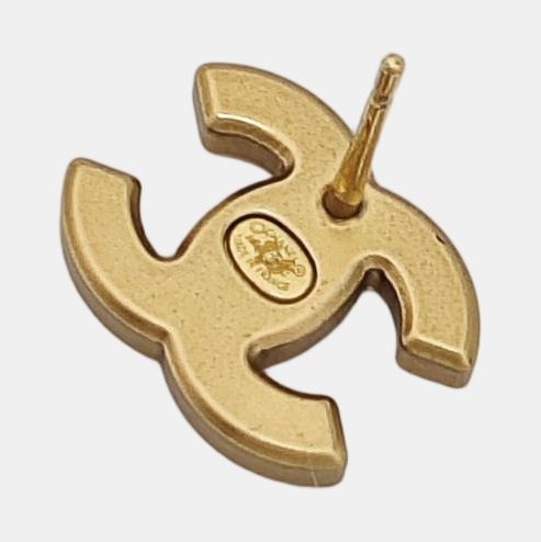 CC Logo Metal Gold Stud Earrings