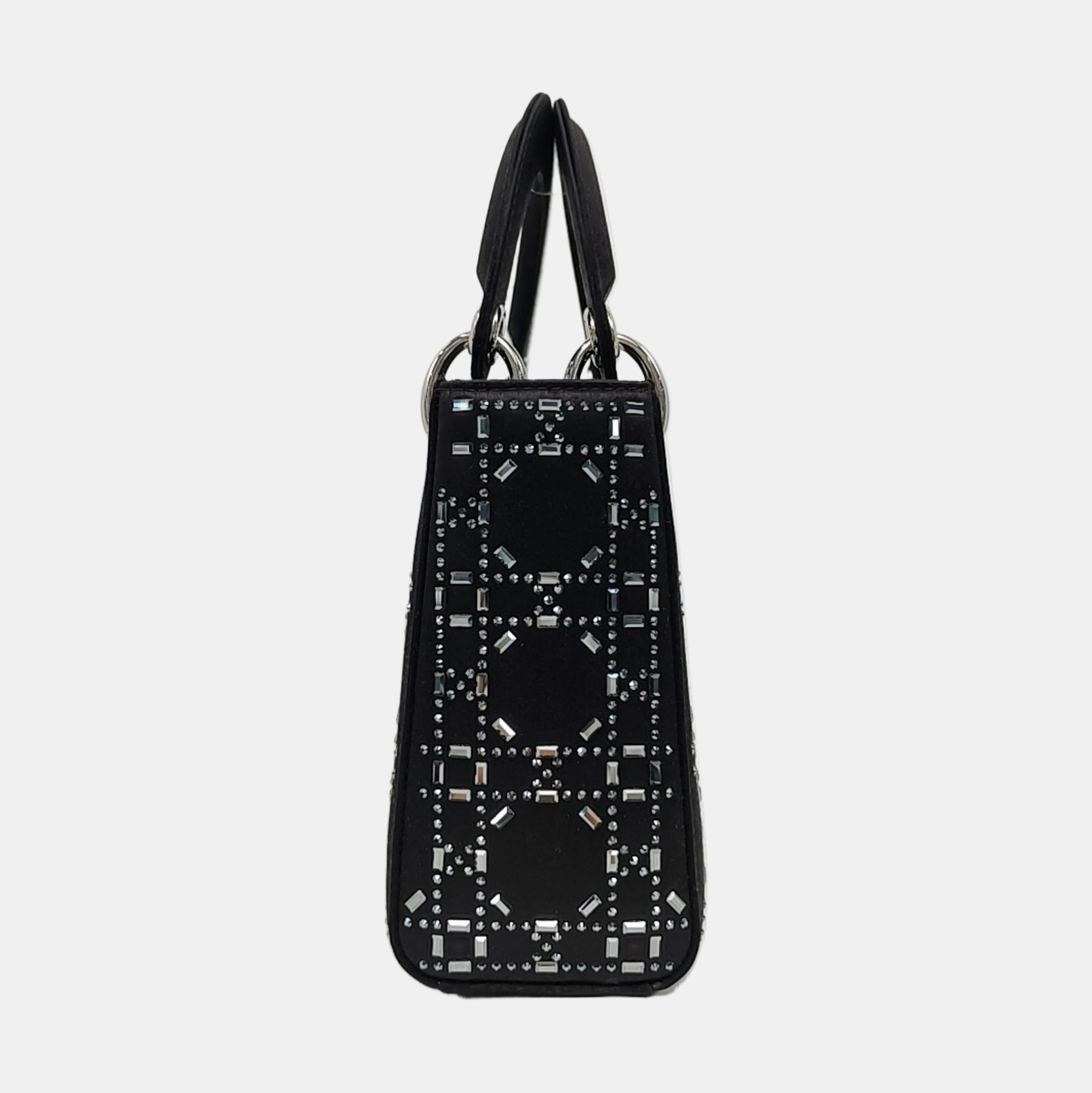 Authenticated pre-owned  Lady Dior Mini Cannage Silk Satin Black - Tote Bag at Looply