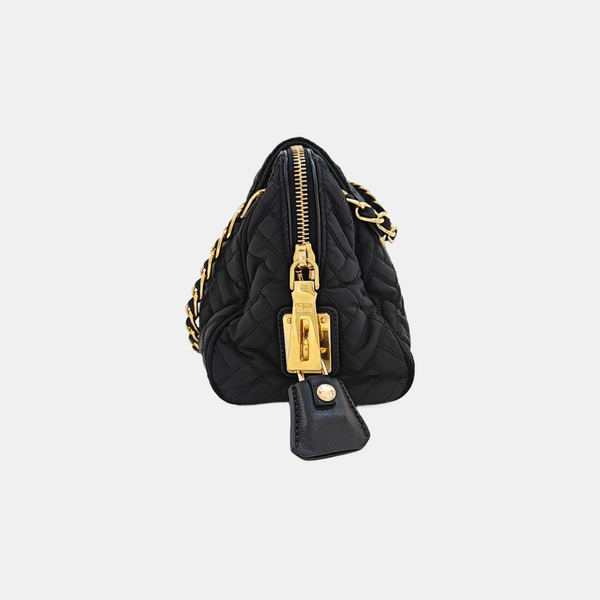 Quilted Nylon Shoulder Bag Black