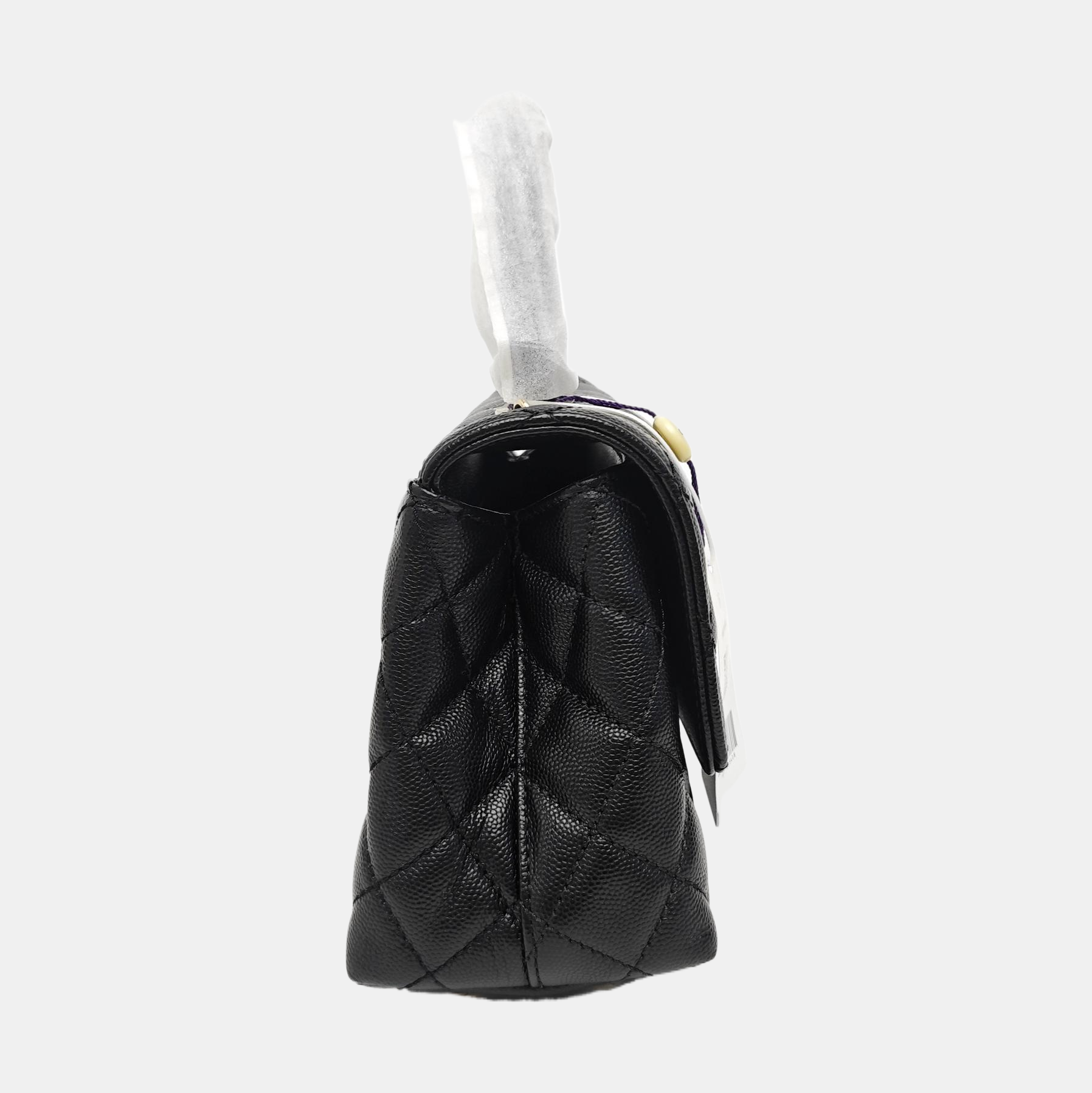 COCO HANDLE Small Quilted Grained Calfskin Black