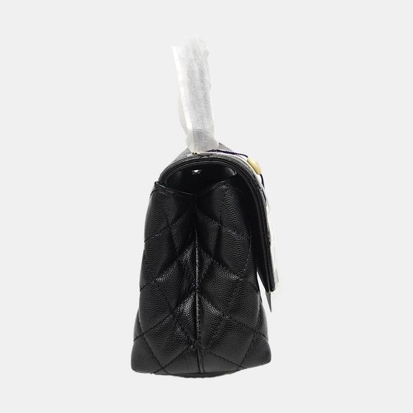 COCO HANDLE Small Quilted Grained Calfskin Black
