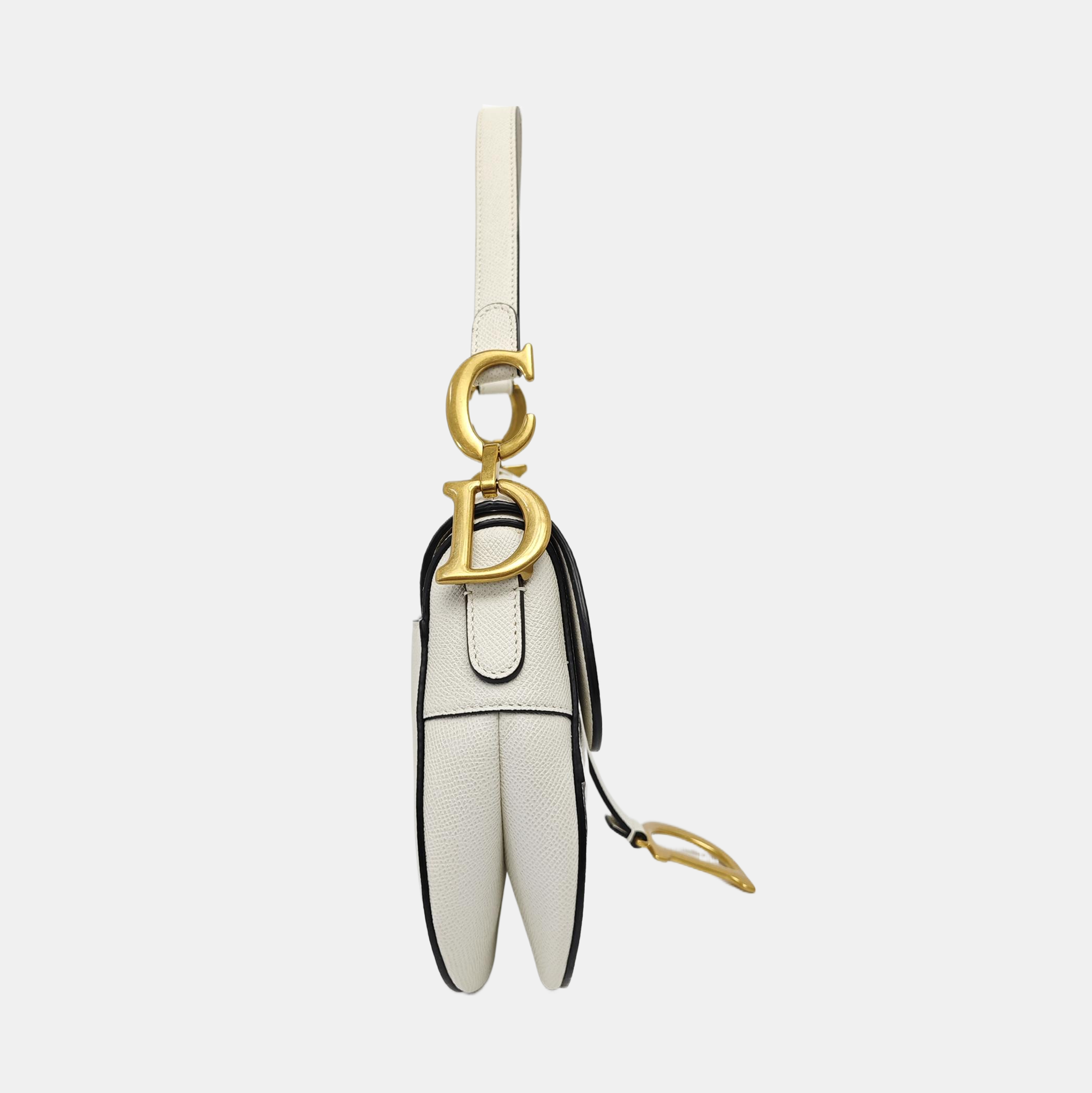 Saddle Medium Calfskin White
