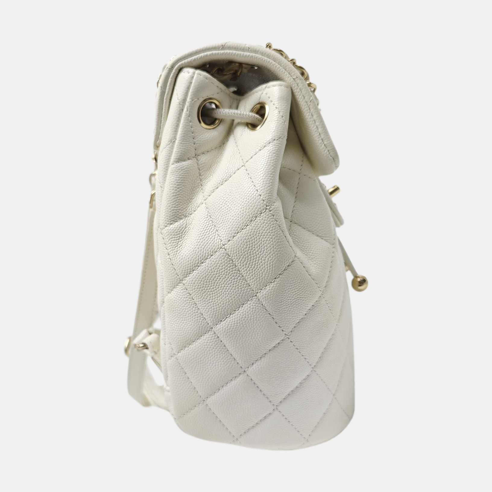 Quilted Grained Calfskin Backpack White