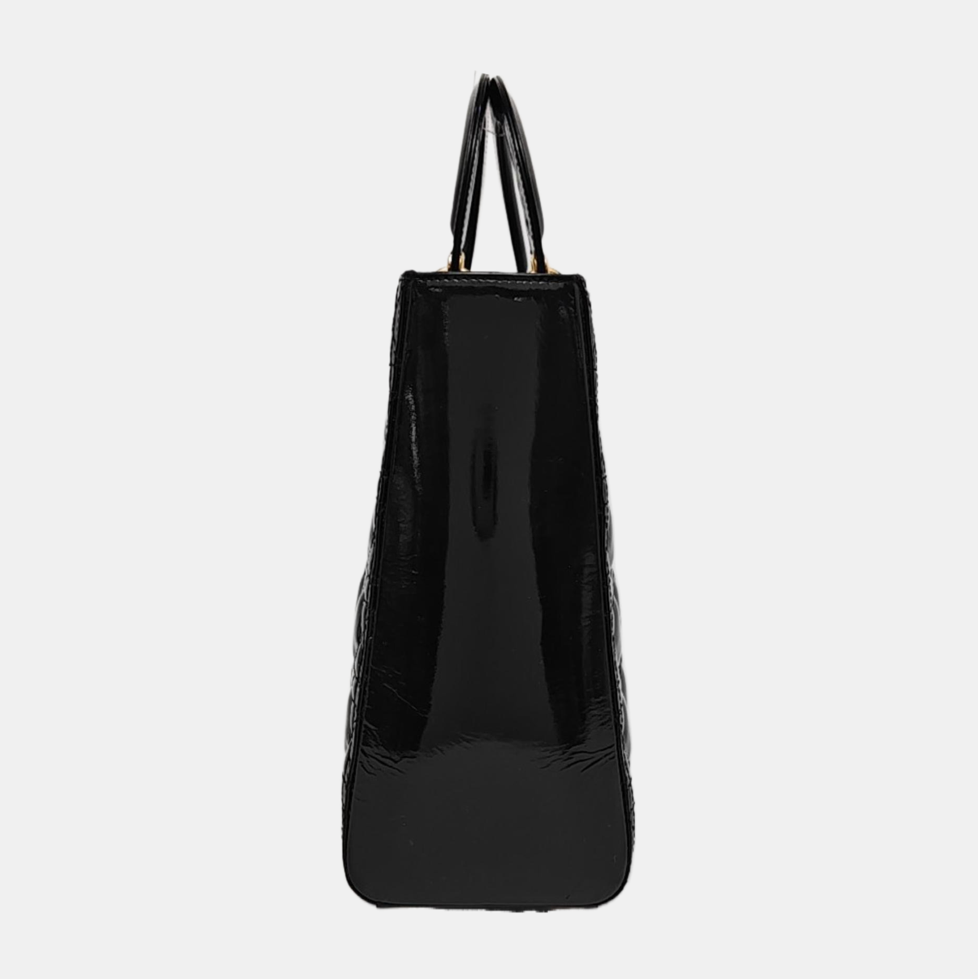 Authenticated pre-owned  Lady Dior Large Quilted Patent Leather Black - Tote Bag at Looply